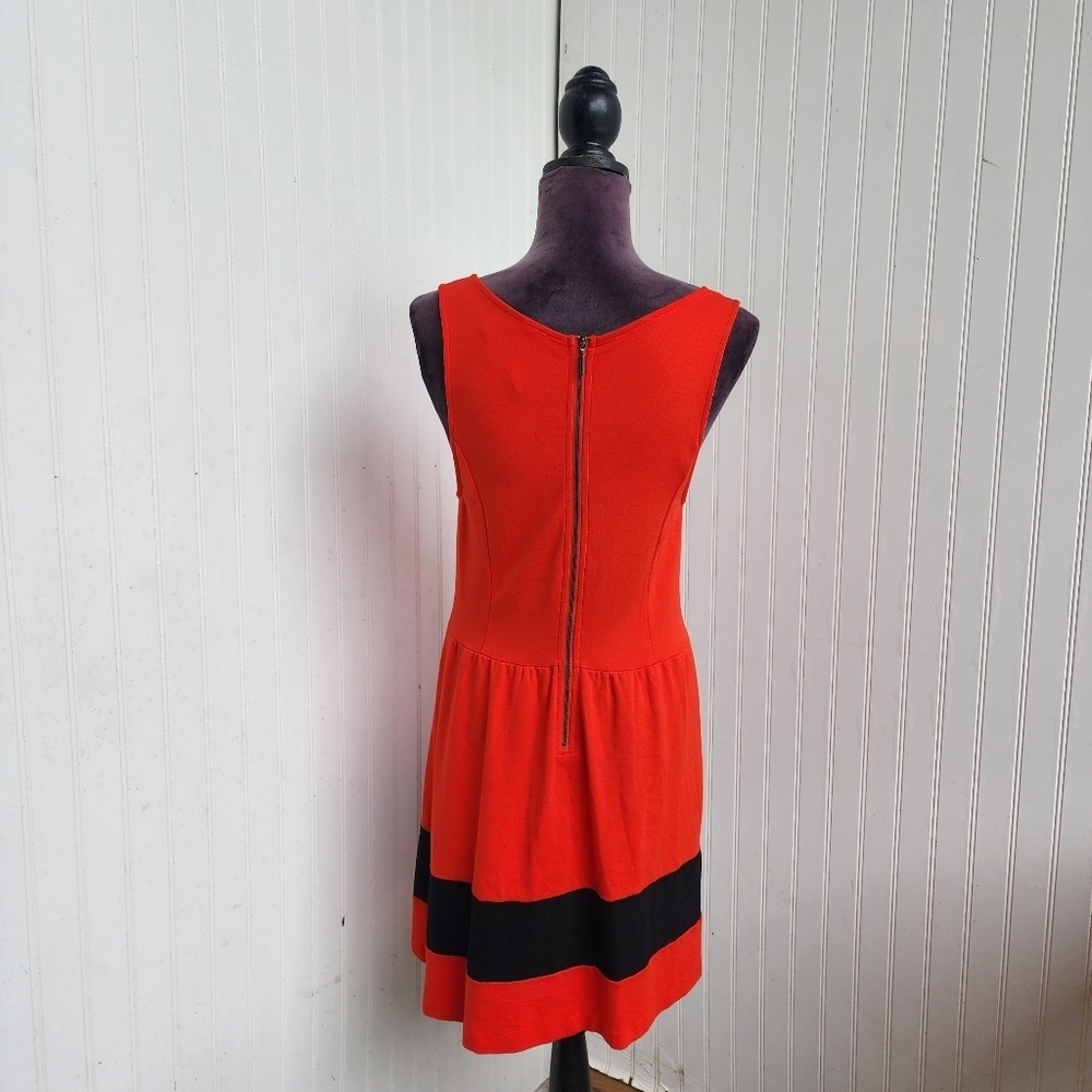 Kensie Womens Red Black Fit And Flare Dress Sleeveless Stretch Zip Back Sz M - Picture 2 of 15